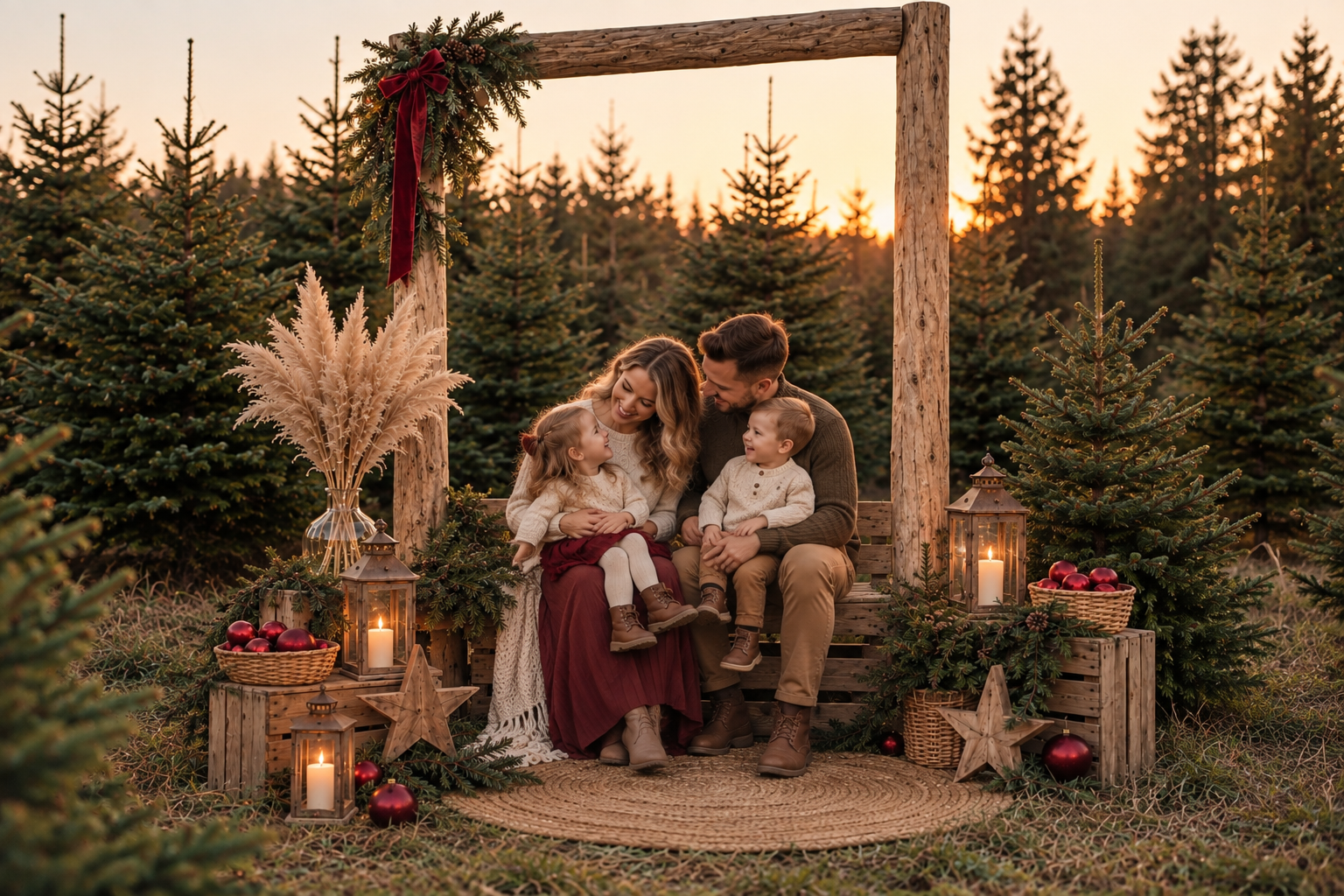 Weihnachtsminis im Tannenwald bei Christbaum Lengauer in der Nähe von Freistadt mit natürlicher Weihnachtskulisse
